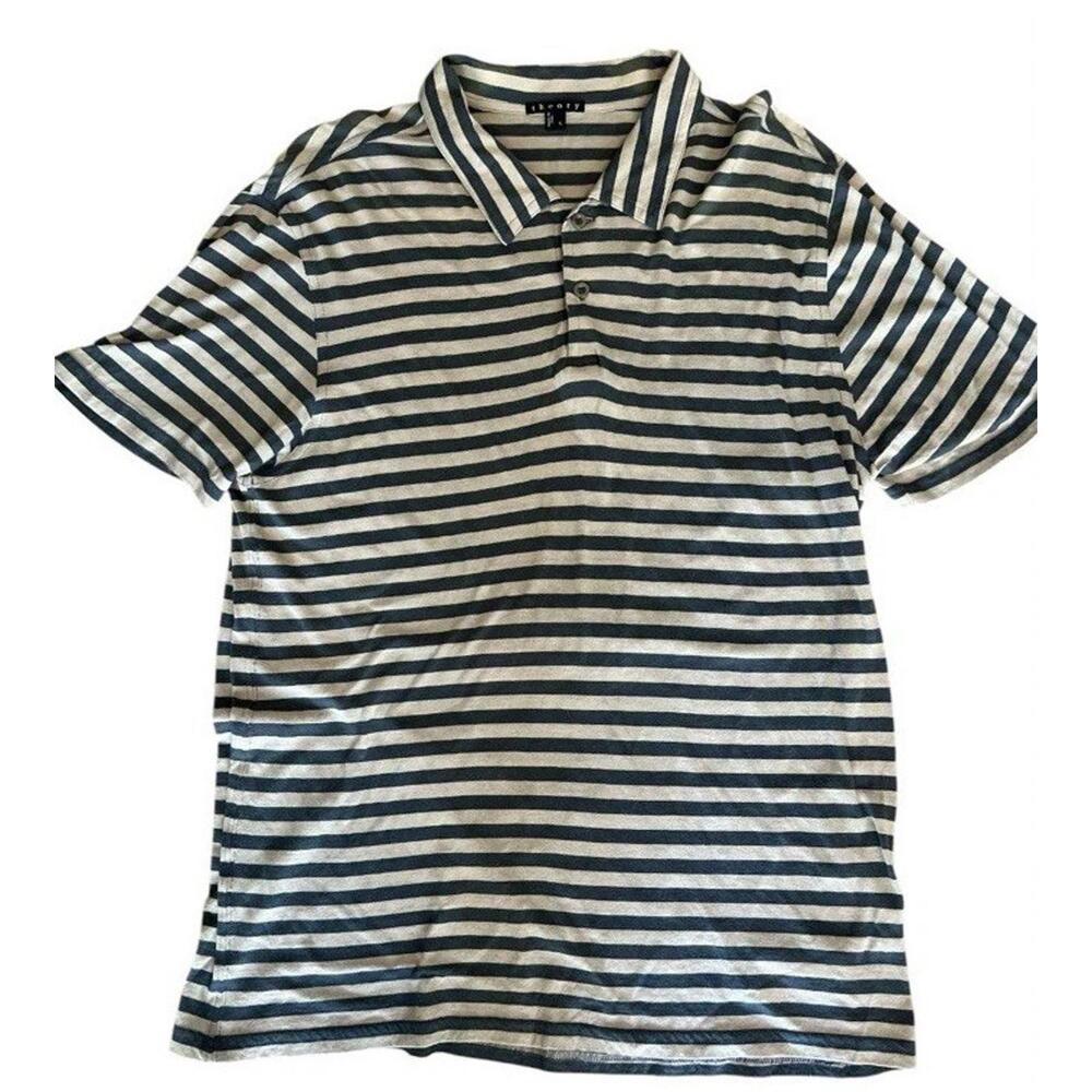 Theory Striped Pima Cotton Short Sleeve Polo Light Weight Size L